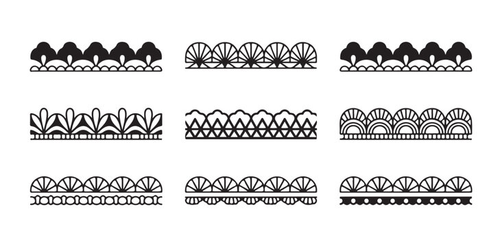 Decorative black lace borders patterns set for design and crafts on white background