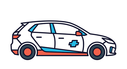 Fototapeta premium Line drawing of a modern sedan car with an electric vehicle charging plug