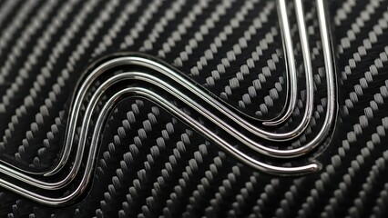 Wavy metal wire bends over carbon fiber surface