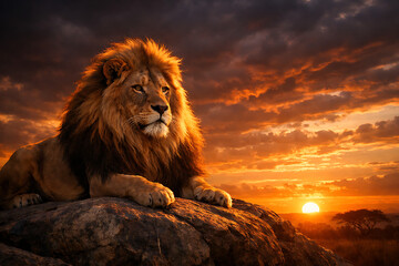 lion at sunset