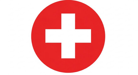 Obraz premium Red Cross Symbol on White Background, Medical Sign, Health Care Emblem and Swiss Flag, First Aid Logo, Isolated on White