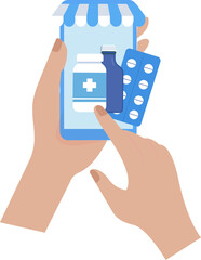 Online pharmacy, people consult with pharmacist to buy medicine 