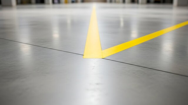 Yellow Corner Line On Polished Concrete Floor For Safety And Direction Guidance
