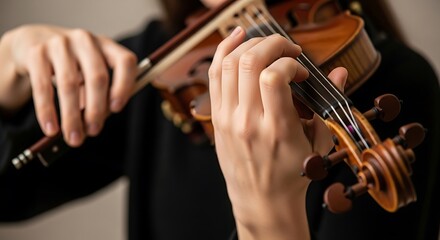 Close-up artistic violin performance with musician's hand position