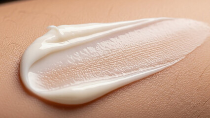 Close-up macro shot of a creamy cosmetic product swatch on skin texture.