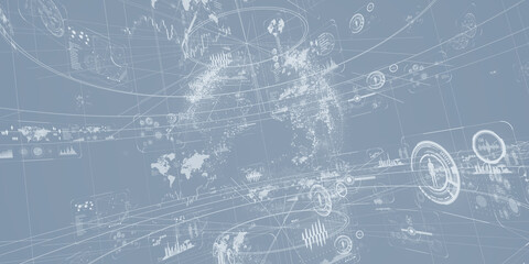 Obraz premium Network, technology, data, DX, system, cloud, future, cyber, security, global, abstract, gray, monotone, simple, background, material, business, high-tech, banner, design, screen, sci-fi, image, conce