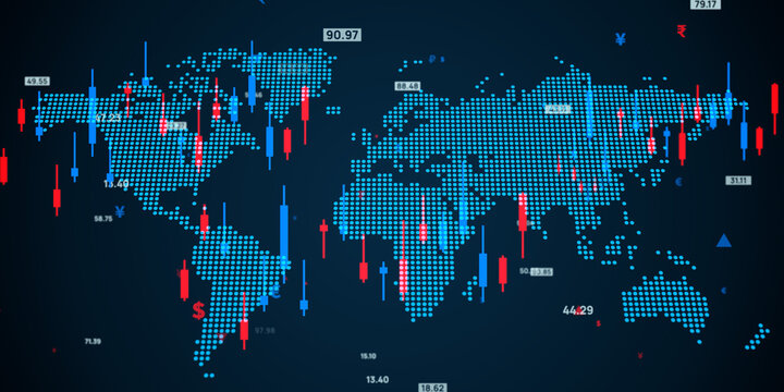 世界地図と金融テクノロジーのコンセプト