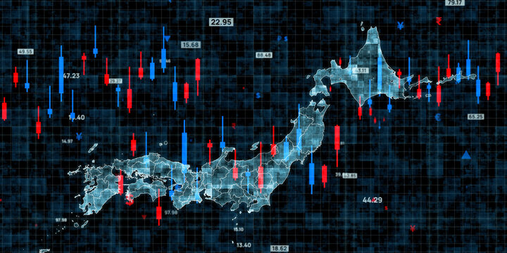 日本地図と金融テクノロジーのコンセプト