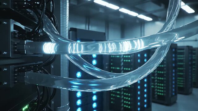 Futuristic AI Data Center Server Room with Glowing Racks in 4K