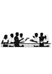 Fototapeta premium Neighbors chatting over fence sharing food community and friendship silhouette vector