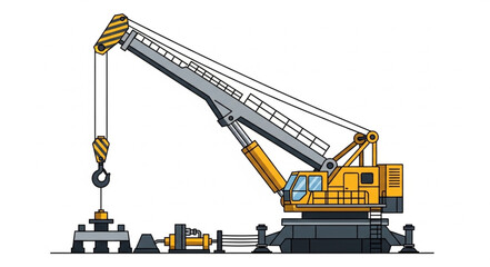 Heavy duty construction crane lifting industrial equipment. © Dolarki