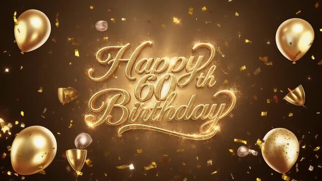 Elegant golden 60th birthday celebration background with balloons and confetti festive party design