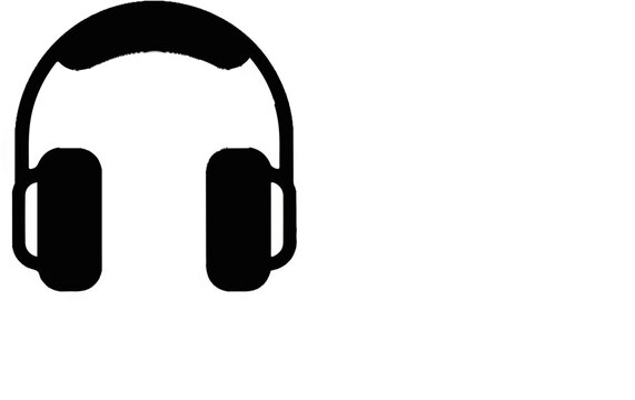 Black silhouette of over-ear headphones on a white background