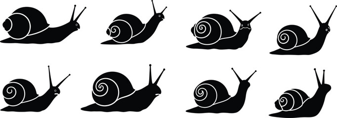 Silhouettes of Snails Crawling Against White Background, Representing Slow Pace and Movement © Milon Store