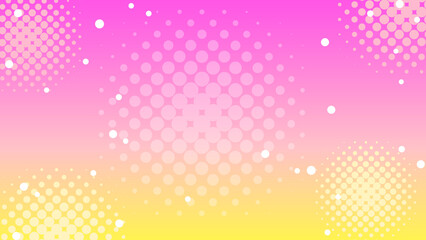 明るいピンクとオレンジのグラデーションの背景素材、レトロポップなドットパターンの背景