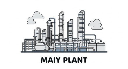 Industrial chemical plant with towers and pipelines.