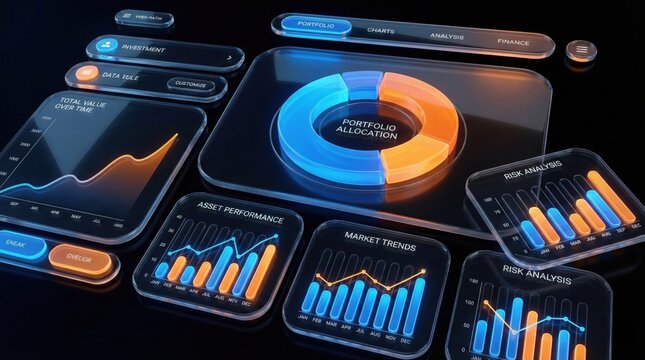 Modern financial analysis dashboard with portfolio allocation charts