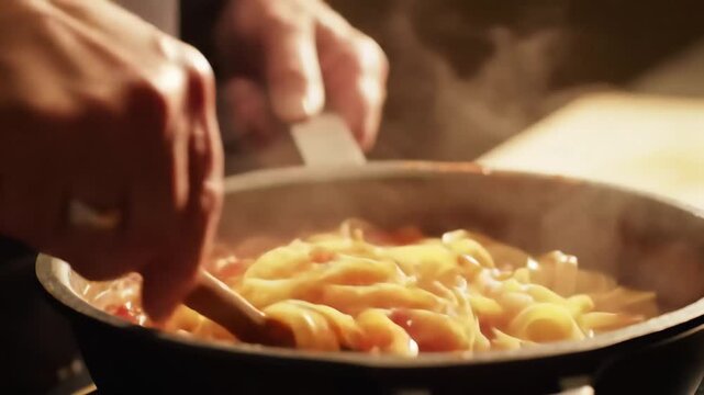 Cooking Pasta with Sauteed Vegetables.