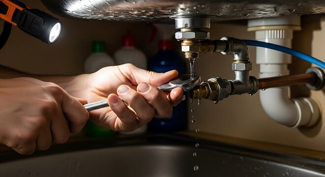 Under-Sink plumbing fix by skilled person using tools in proper procedure