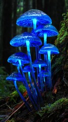 Glowing blue mushrooms in a mystical forest setting