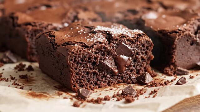 Rich and fudgy homemade chocolate brownies generously sprinkled with sea salt crystals