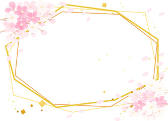 金と水彩風の桜のベクターフレーム