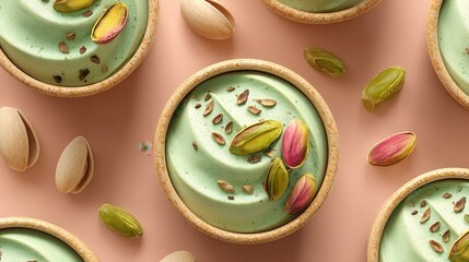 Pistachio ice cream on solid monochrome background