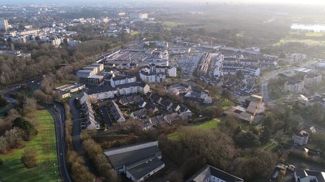 Drone View of Suburban Housing Area in Angers France, Residential Development, Urban Planning