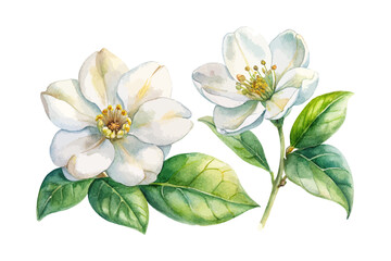 Fototapeta premium Watercolor Mock Orange Blossom, Delicate Floral Vector Illustration Isolated on White