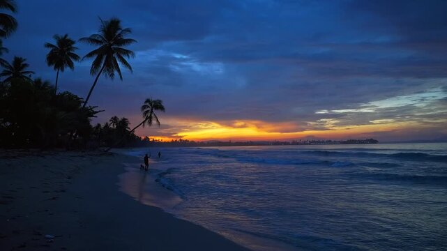 Wewak Meni Boram Beach blue hour vibrant sunset Papua New Guinea PNG Papua Niugini crashing waves shoreline fishing Talio Lodge East Sepik Province landscape palm trees clouds Boram Hospital static