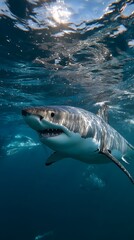 Fototapeta premium Great white shark swimming underwater