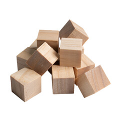 a pile of rough wooden cubes