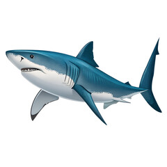 Obraz premium A cartoon shark swims in the dark water with a black background