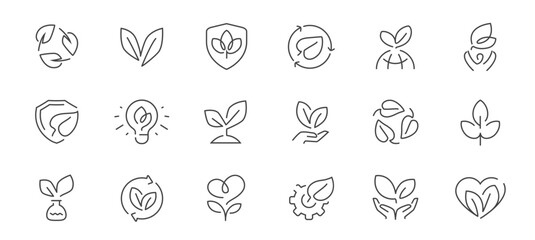 Sustainable ecology line icons set. Green energy, recycling and environmental protection concept. Organic, natural symbol