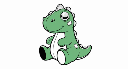 Fototapeta premium Cute green cartoon dinosaur with big eyes and a smile