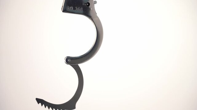 Unbuttoned police handcuffs dangle and sway. High quality 4k footage