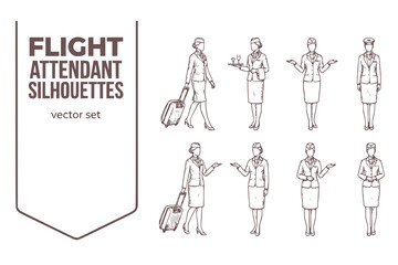 Fototapeta premium Flight Attendant Silhouettes Female-Attendant Stewardess Cabin-Crew Airline-Attendant Flight-Crew Attendant-Silhouettes Stewardess-Silhouettes Vector Set - Flight Crew