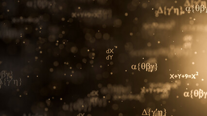 Future mathematical equations flow with blur background (3D Rendering)