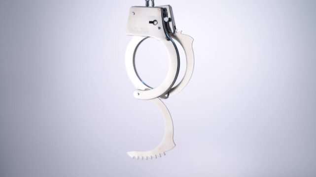 Unbuttoned police handcuffs dangle and sway. High quality 4k footage
