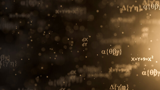 Future mathematical equations flow with blur background (3D Rendering)