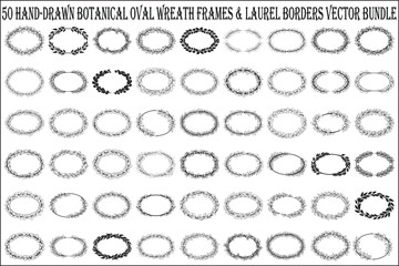 Fototapeta premium Botanical Oval Wreath Frame Bundle