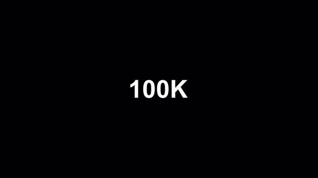 Number counter from 0 to 100K on a black background, Counting Numbers from 0 to 100,000 on a transparent background with alpha channel, Number counting from 0 to 100k animation.