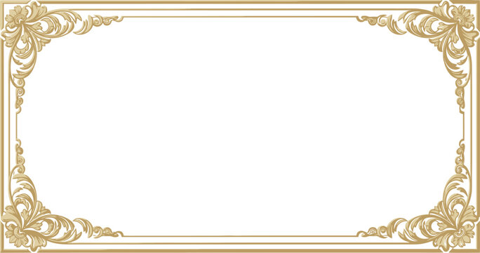An ornate gold frame with intricate designs and floral patterns, viewed from the front, featuring a classic and elegant border