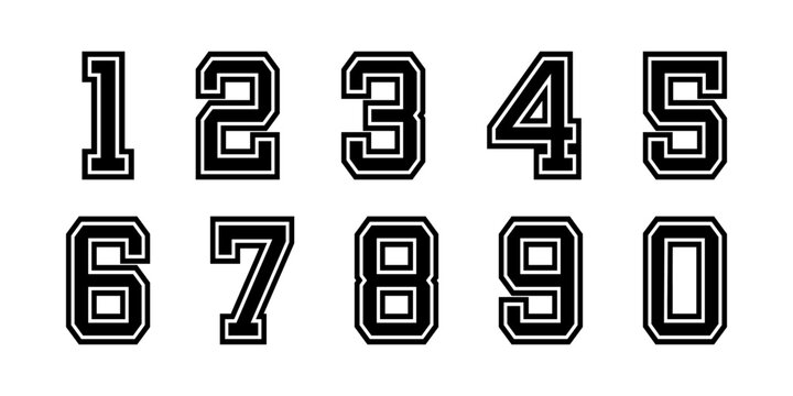 Sport numbers vector set. Athletic font typography collection for jersey and team uniform. Racing style design. Isolated on white background.