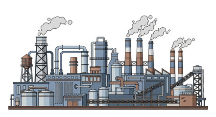 Obraz premium Industrial factory complex with smoking chimneys and water tower.