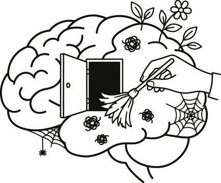 Mental health wellness concept with person cleaning mind vector