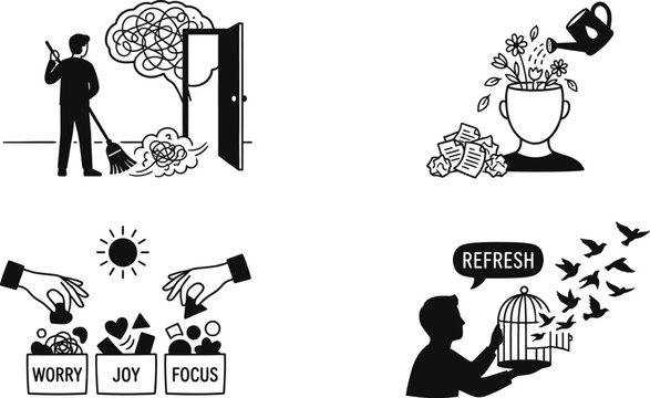 Mental health wellness concept with person cleaning mind vector