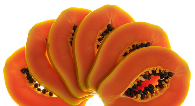 Sliced Papaya Fruit with Black Seeds.