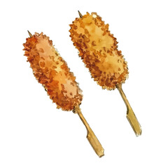 Watercolor-style powdered goods illustration／粉物・串カツ