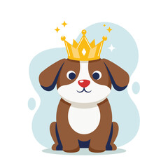 Fototapeta premium Adorable cartoon puppy wearing royal golden crown flat design vector empty state ui element